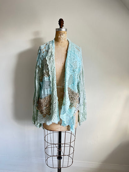 Vivianne Cropped Jacket Upcycled Cotton Crochet & vintage Lace Size 2X/3X #VIVCR4
