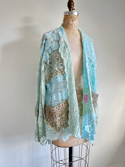 Vivianne Cropped Jacket Upcycled Cotton Crochet & vintage Lace Size 2X/3X #VIVCR4