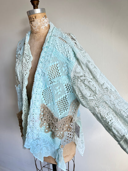 Vivianne Cropped Jacket Upcycled Cotton Crochet & vintage Lace Size 2X/3X #VIVCR4