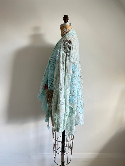 Vivianne Cropped Jacket Upcycled Cotton Crochet & vintage Lace Size 2X/3X #VIVCR4