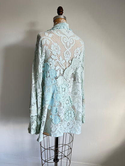 Vivianne Cropped Jacket Upcycled Cotton Crochet & vintage Lace Size 2X/3X #VIVCR4