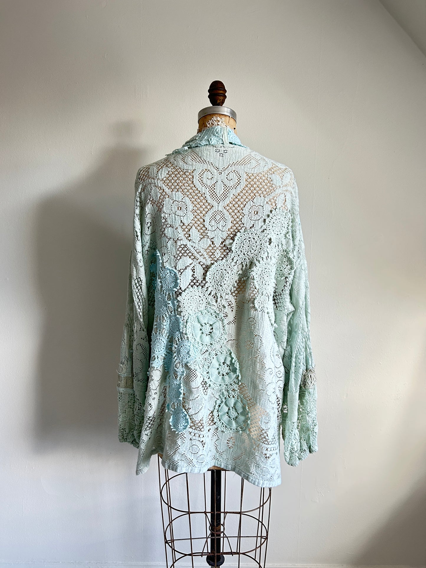 Vivianne Cropped Jacket Upcycled Cotton Crochet & vintage Lace Size 2X/3X #VIVCR4