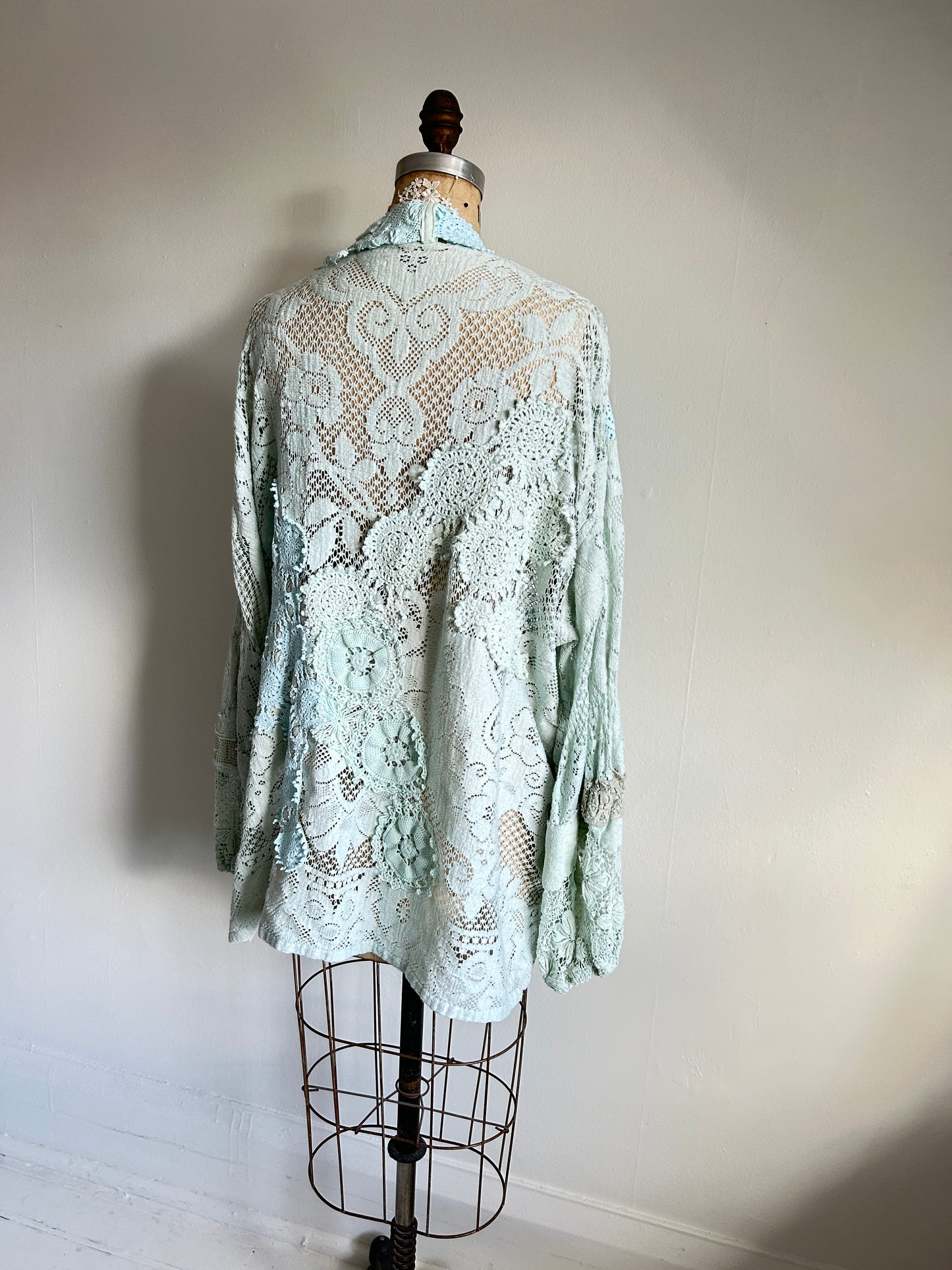 Vivianne Cropped Jacket Upcycled Cotton Crochet & vintage Lace Size 2X/3X #VIVCR4
