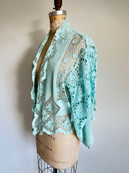 Vivianne Cropped Jacket Upcycled Vintage Cotton Crochet Size XL/2X #VIVCR13