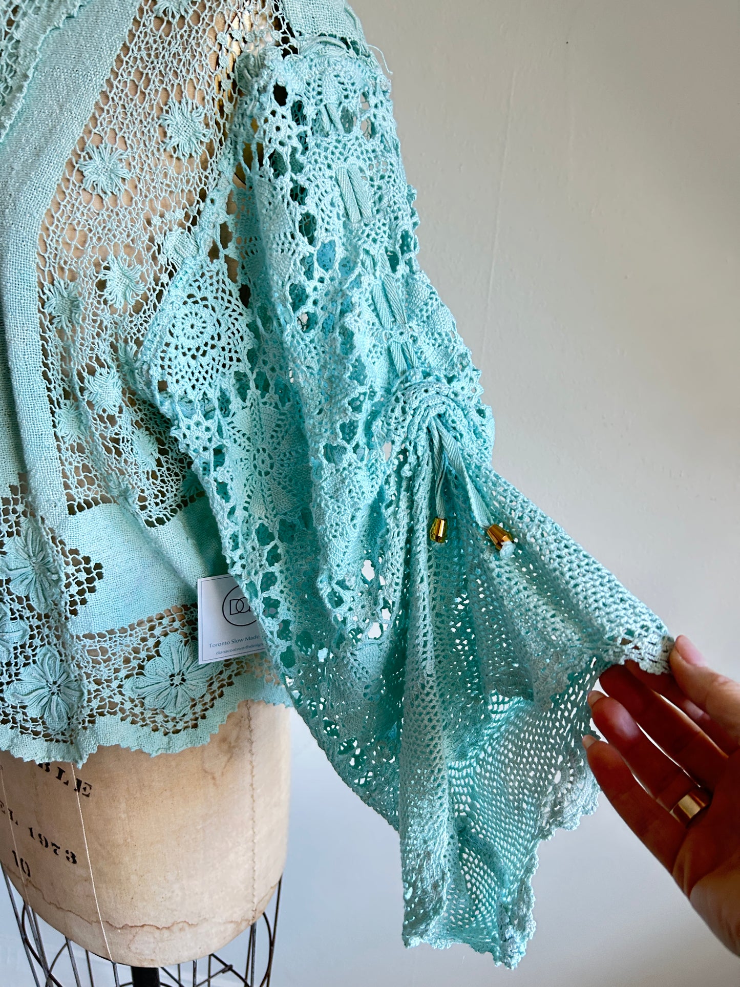 Vivianne Cropped Jacket Upcycled Vintage Cotton Crochet Size XL/2X #VIVCR13