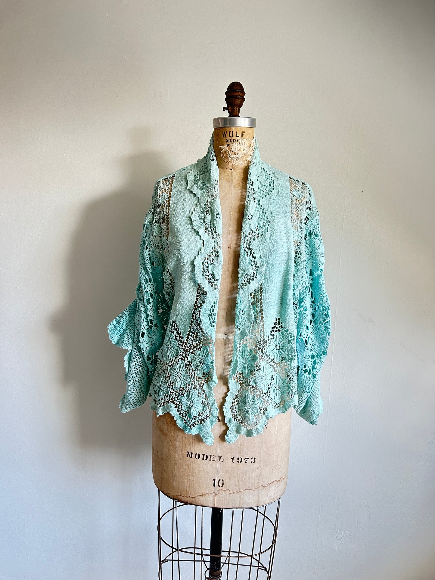 Vivianne Cropped Jacket Upcycled Vintage Cotton Crochet Size XL/2X #VIVCR13