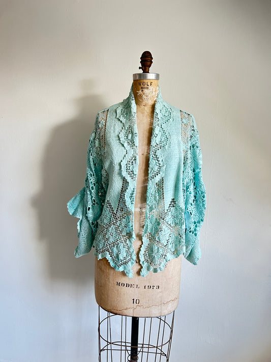 Vivianne Cropped Jacket Upcycled Vintage Cotton Crochet Size XL/2X #VIVCR13