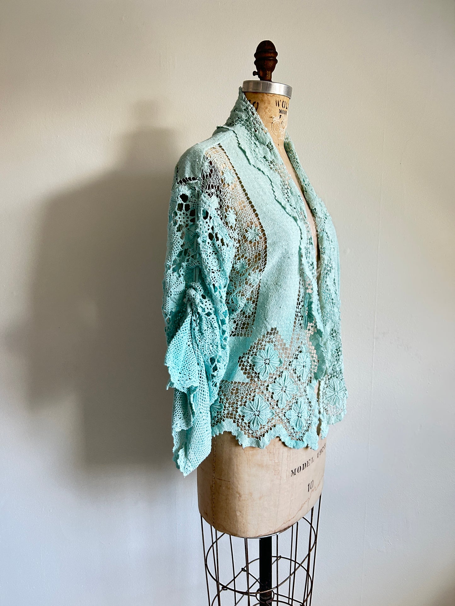 Vivianne Cropped Jacket Upcycled Vintage Cotton Crochet Size XL/2X #VIVCR13