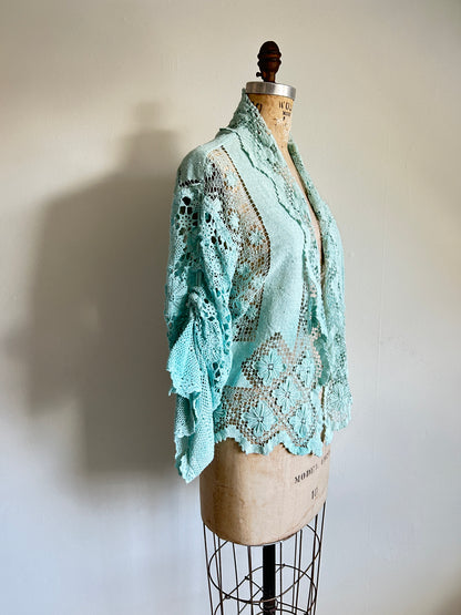 Vivianne Cropped Jacket Upcycled Vintage Cotton Crochet Size XL/2X #VIVCR13