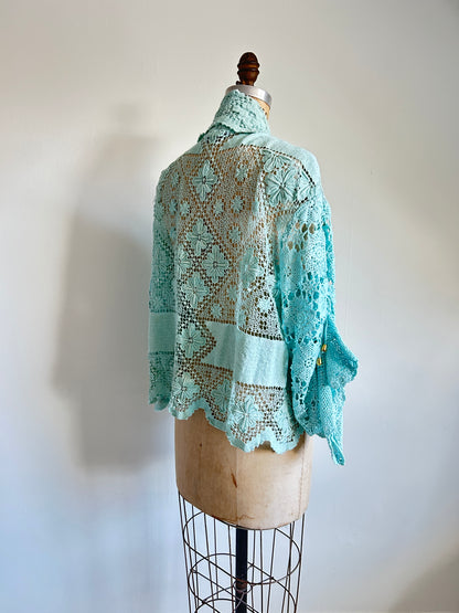 Vivianne Cropped Jacket Upcycled Vintage Cotton Crochet Size XL/2X #VIVCR13