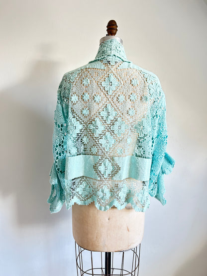 Vivianne Cropped Jacket Upcycled Vintage Cotton Crochet Size XL/2X #VIVCR13