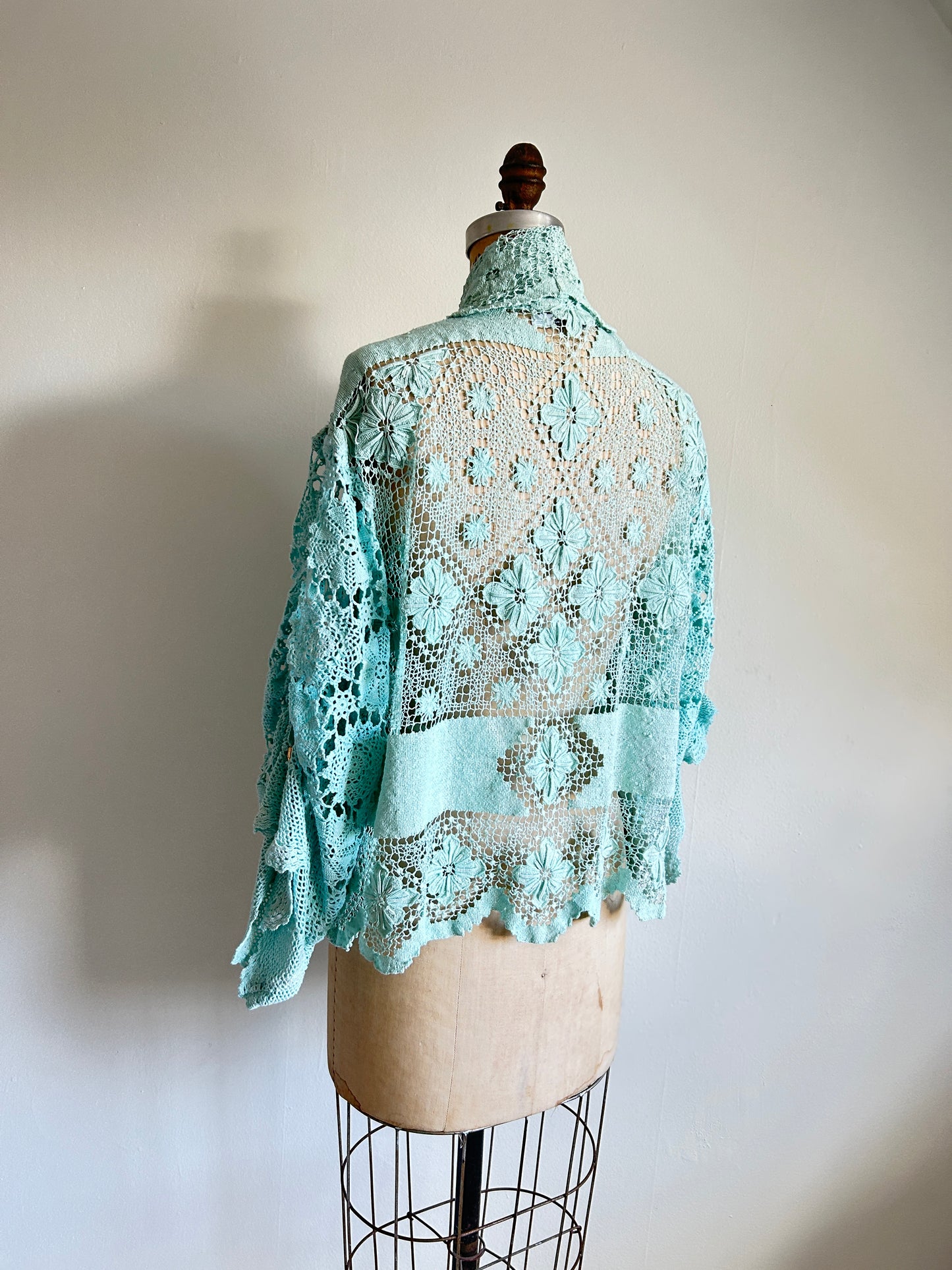 Vivianne Cropped Jacket Upcycled Vintage Cotton Crochet Size XL/2X #VIVCR13