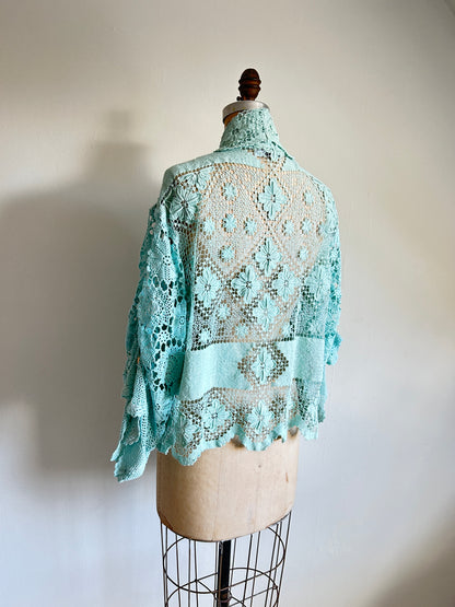 Vivianne Cropped Jacket Upcycled Vintage Cotton Crochet Size XL/2X #VIVCR13
