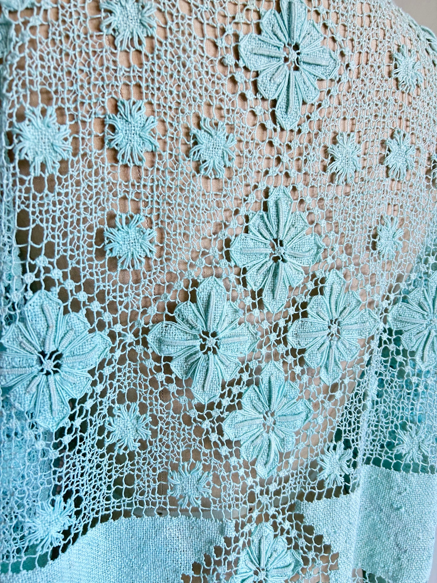 Vivianne Cropped Jacket Upcycled Vintage Cotton Crochet Size XL/2X #VIVCR13