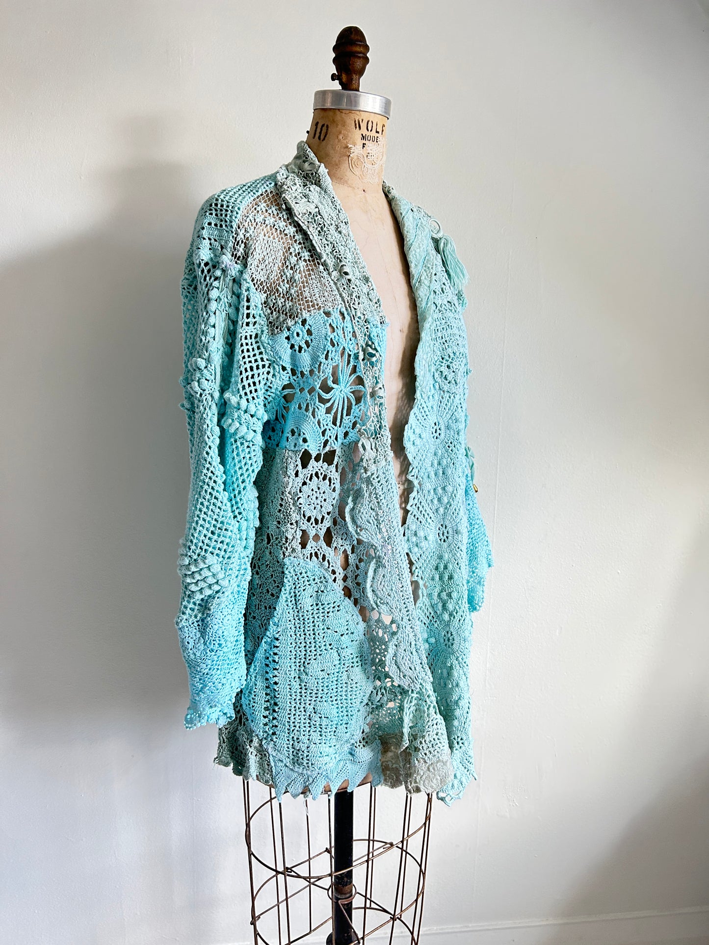 Vivianne Jacket Upcycled Cotton Crochet & vintage Lace Size M/L #VIVCR15