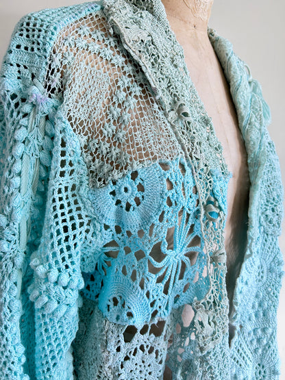 Vivianne Jacket Upcycled Cotton Crochet & vintage Lace Size M/L #VIVCR15