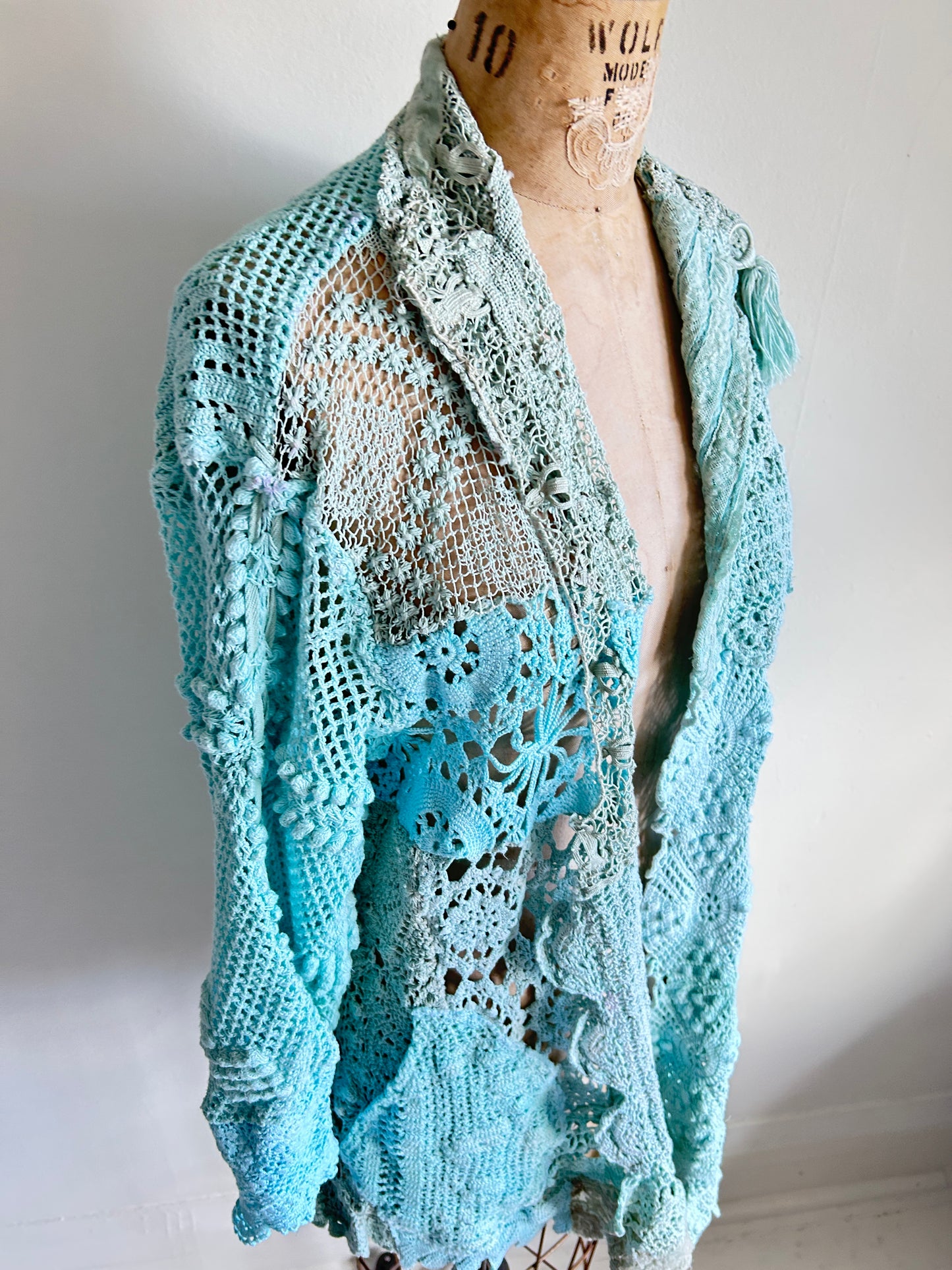Vivianne Jacket Upcycled Cotton Crochet & vintage Lace Size M/L #VIVCR15