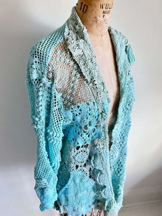 Vivianne Jacket Upcycled Cotton Crochet & vintage Lace Size M/L #VIVCR15