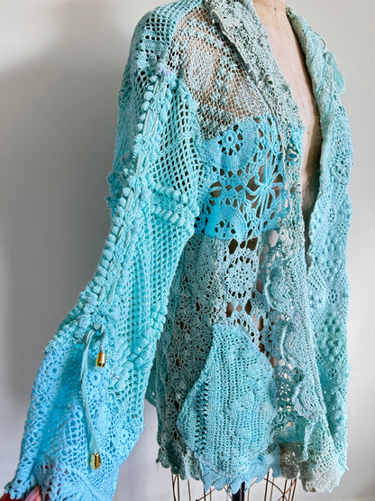 Vivianne Jacket Upcycled Cotton Crochet & vintage Lace Size M/L #VIVCR15