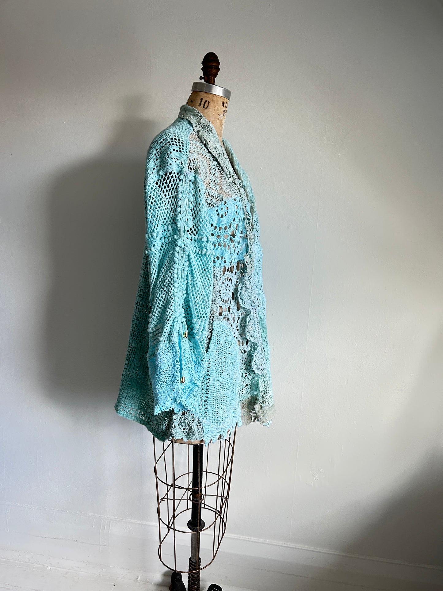 Vivianne Jacket Upcycled Cotton Crochet & vintage Lace Size M/L #VIVCR15
