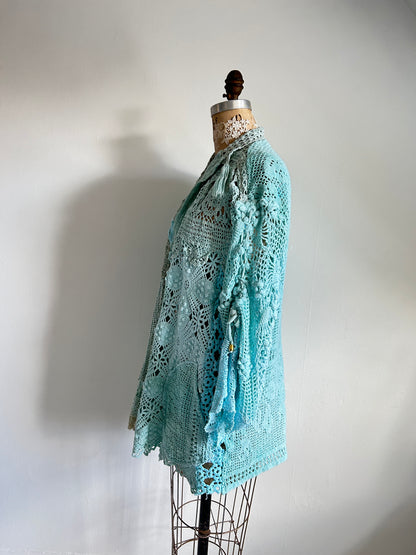 Vivianne Jacket Upcycled Cotton Crochet & vintage Lace Size M/L #VIVCR15