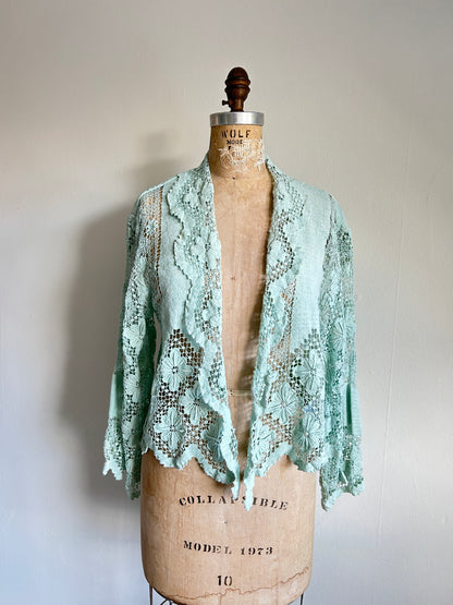 Vivianne Cropped Jacket Upcycled  Vintage Cotton Crochet Size S/M #VIVCR12