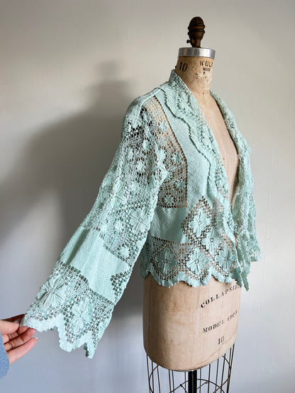 Vivianne Cropped Jacket Upcycled  Vintage Cotton Crochet Size S/M #VIVCR12