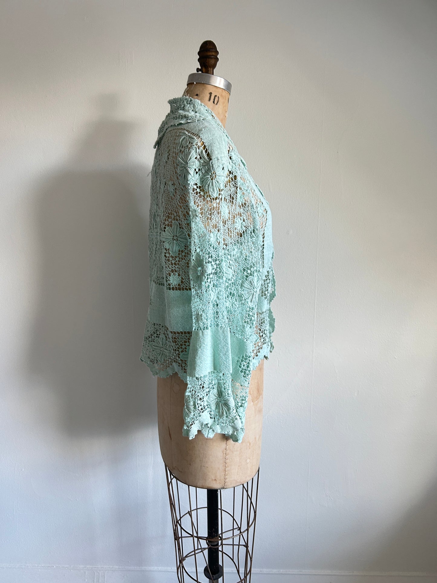 Vivianne Cropped Jacket Upcycled  Vintage Cotton Crochet Size S/M #VIVCR12