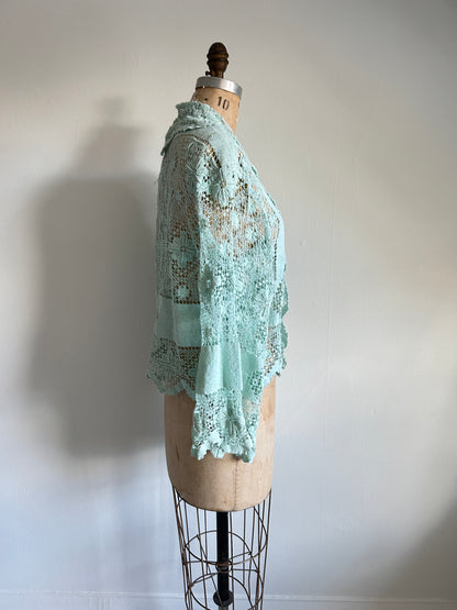 Vivianne Cropped Jacket Upcycled  Vintage Cotton Crochet Size S/M #VIVCR12