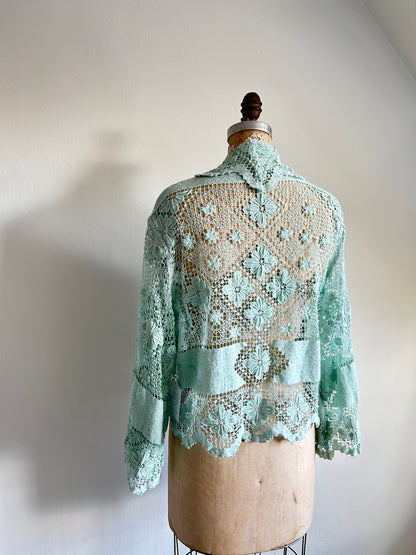 Vivianne Cropped Jacket Upcycled  Vintage Cotton Crochet Size S/M #VIVCR12