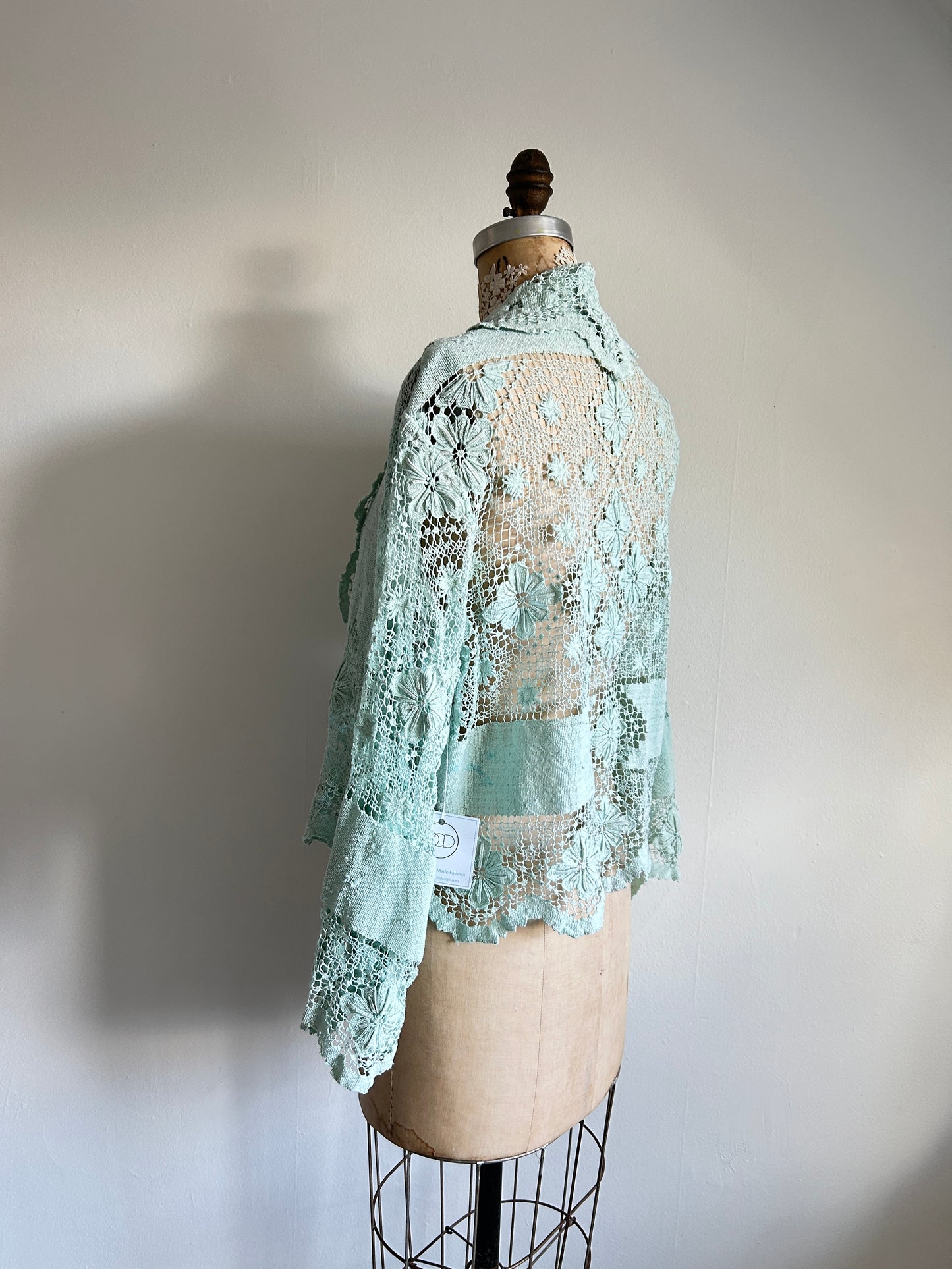 Vivianne Cropped Jacket Upcycled  Vintage Cotton Crochet Size S/M #VIVCR12