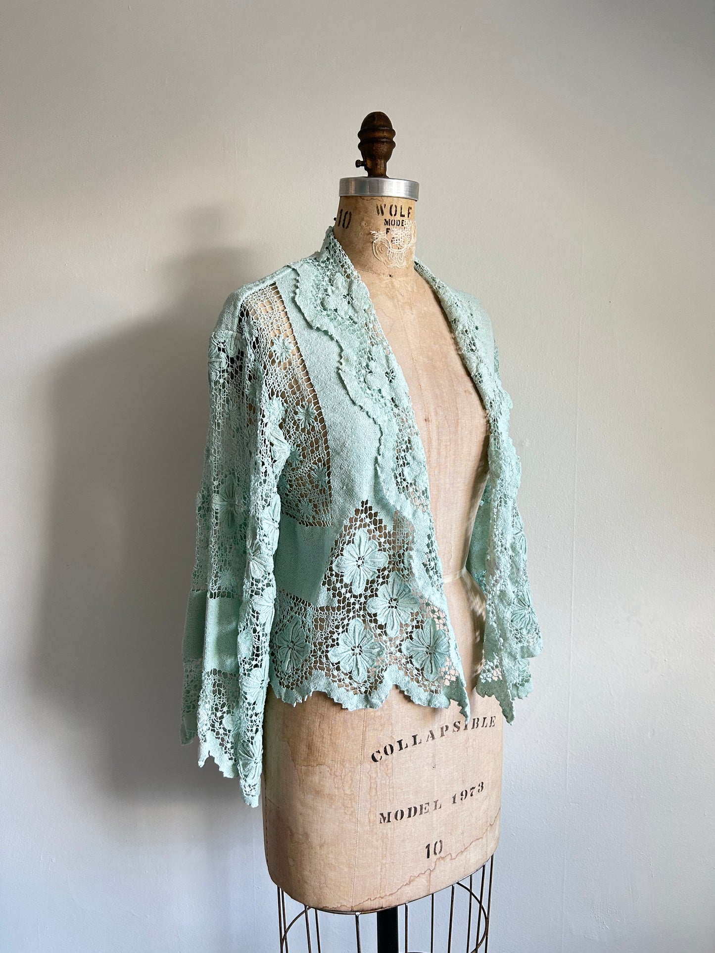 Vivianne Cropped Jacket Upcycled  Vintage Cotton Crochet Size S/M #VIVCR12