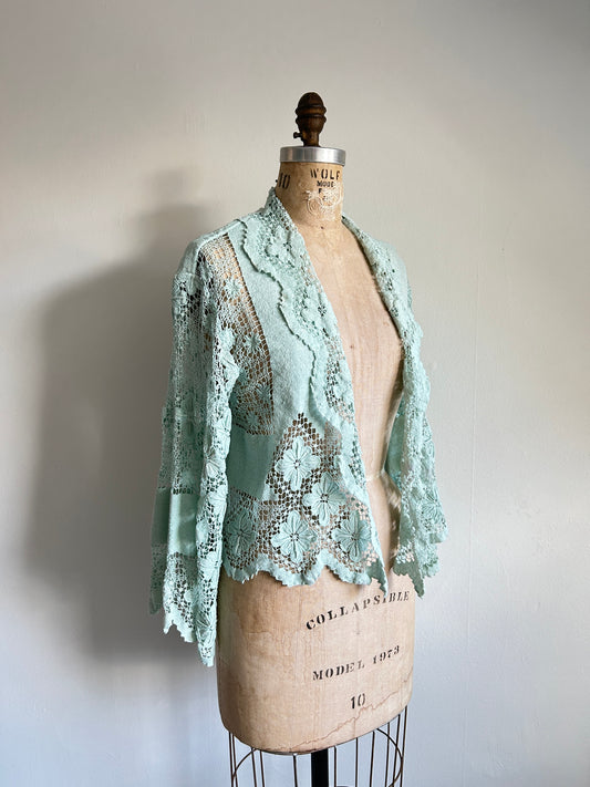 Vivianne Cropped Jacket Upcycled  Vintage Cotton Crochet Size S/M #VIVCR12