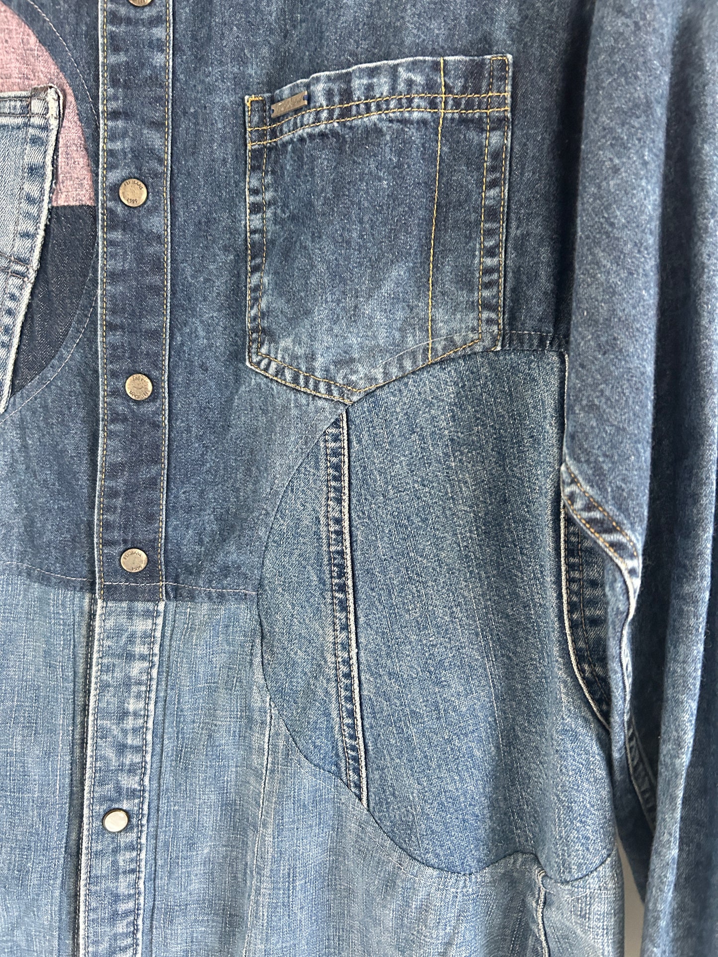 Upcycled Modern Workwear Denim Shirt - Circle Series Size M/L #DBML6