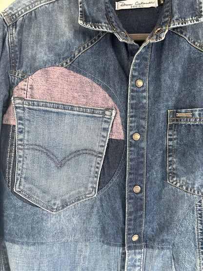 Upcycled Modern Workwear Denim Shirt - Circle Series Size M/L #DBML6