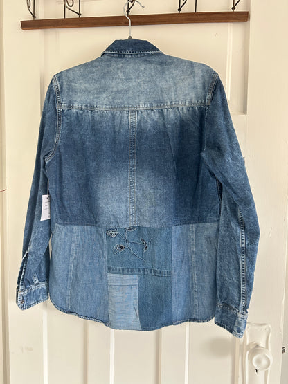 Upcycled Modern Workwear Denim Shirt - Circle Series Size M/L #DBML6