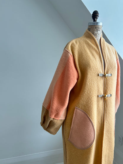 Vivianne Duster with Upcycled Vintage Wool Blanket & Leather & Wooden Toggles Size M/L #CVDWML13