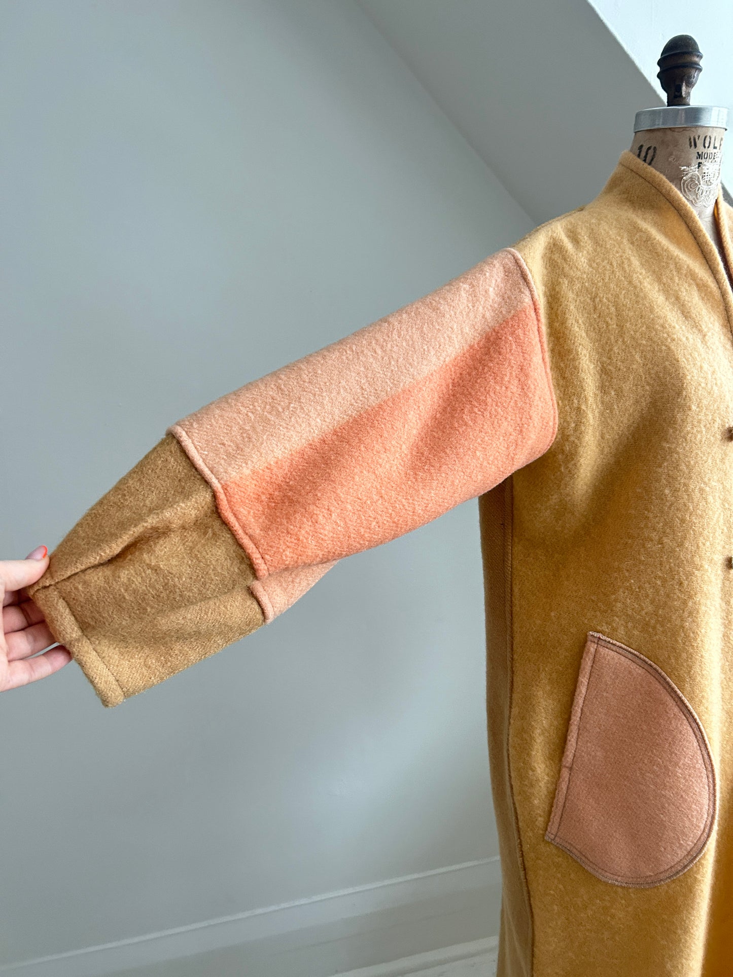 Vivianne Duster with Upcycled Vintage Wool Blanket & Leather & Wooden Toggles Size M/L #CVDWML13