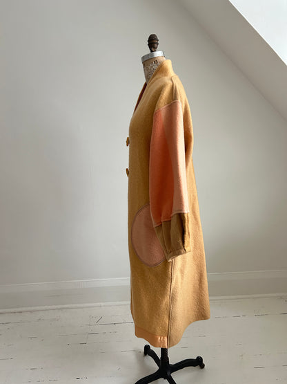 Vivianne Duster with Upcycled Vintage Wool Blanket & Leather & Wooden Toggles Size M/L #CVDWML13