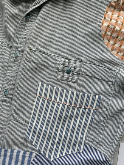 Upcycled Modern Workwear Cotton Shirt - Circle & Squares Series Size S/M #PIN14