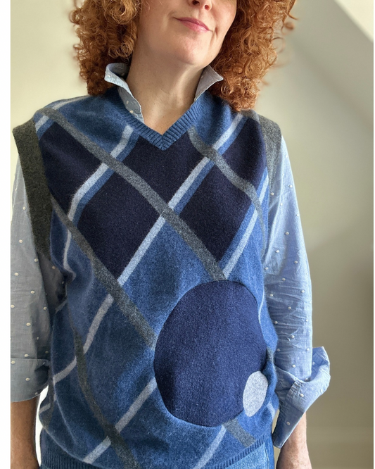 Abstract Art Patched Upcycled Cashmere Vest Size L/XL #ARTV15