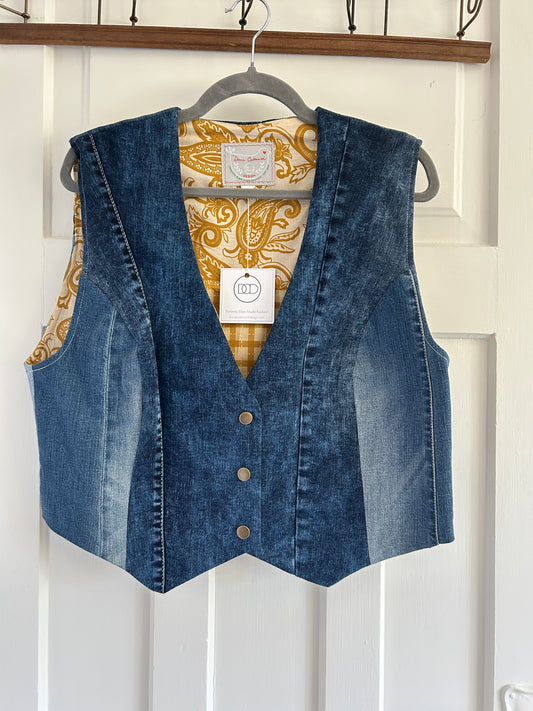 Leni Reclaimed Patchwork Denim Vest with Cotton Lining XL #LENI9