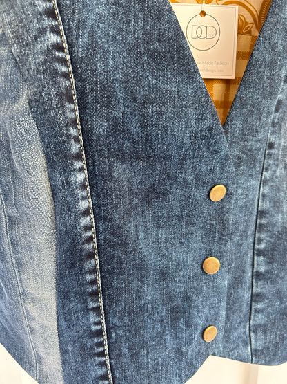 Leni Reclaimed Patchwork Denim Vest with Cotton Lining XL #LENI9