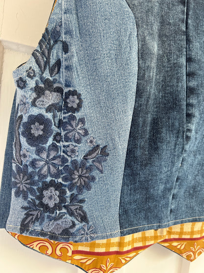 Leni Reclaimed Patchwork Denim Vest with Cotton Lining XL #LENI9