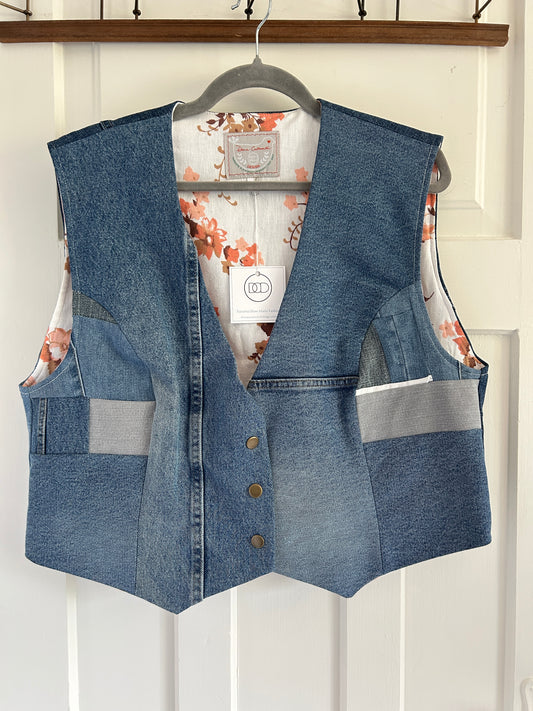 Leni Reclaimed Patchwork Denim Vest with Cotton Lining 2X #LENI11