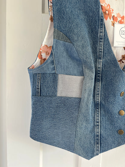 Leni Reclaimed Patchwork Denim Vest with Cotton Lining 2X #LENI11