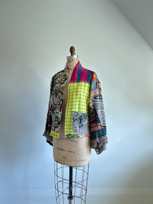 Vivianne Cropped Jacket with Upcycled Throw Blanket Patchwork Size M/L #CVCTML1