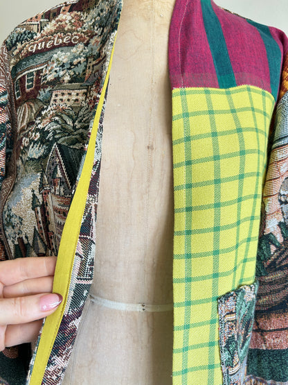 Vivianne Cropped Jacket with Upcycled Throw Blanket Patchwork Size M/L #CVCTML1