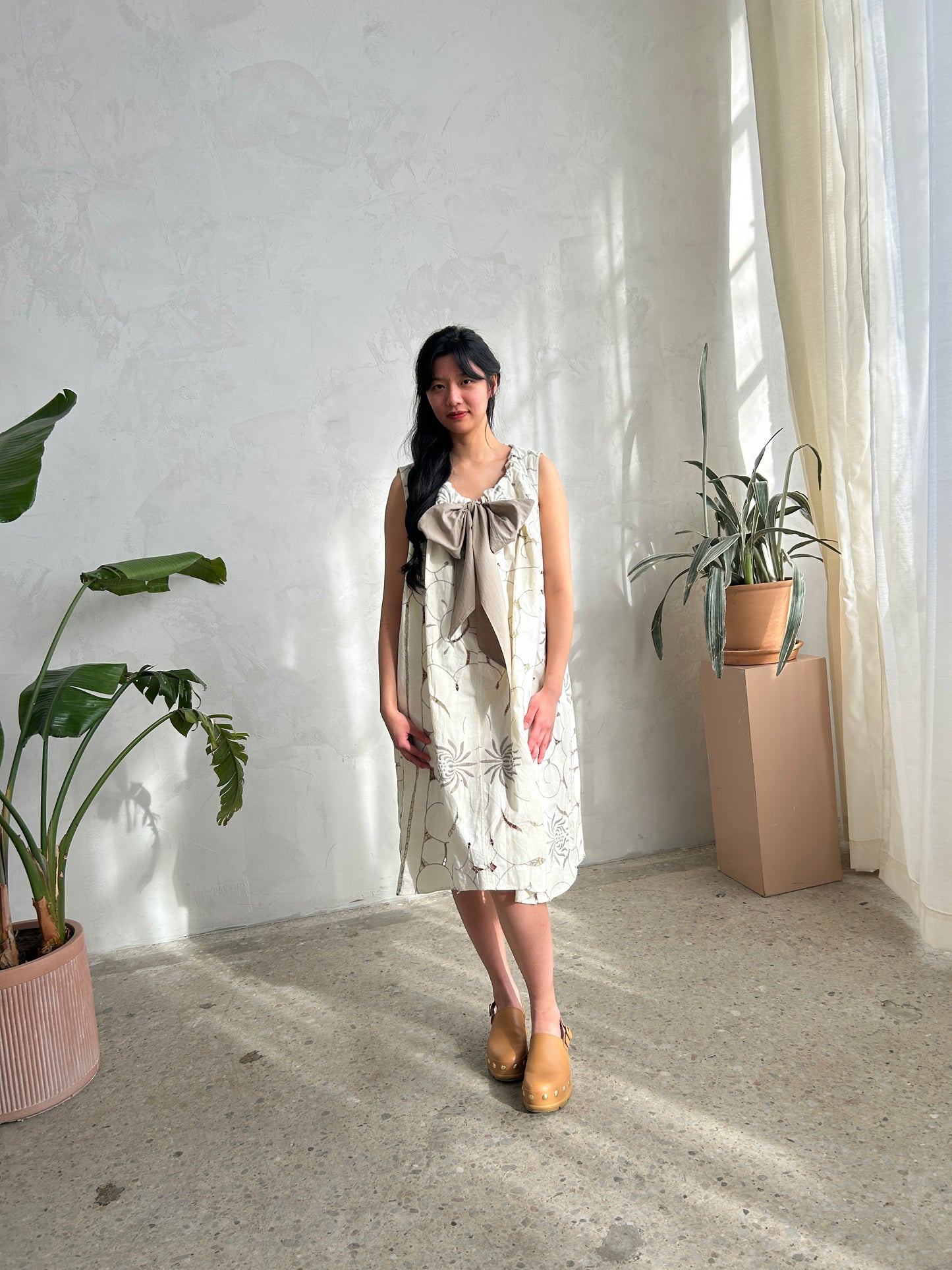 Marlowe Midi Dress with Upcycled Vintage Cut Lace Cotton O/S # MAR5