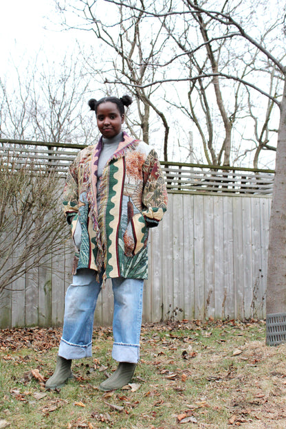 Vivianne Jacket with Upcycled Woven Throw Blanket with Mallard Duck & Lake Theme Size M/L #VIVT9